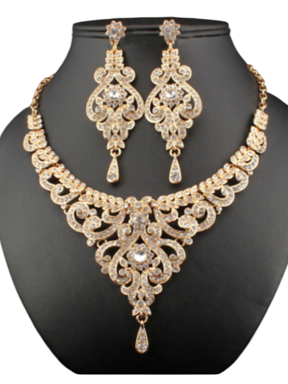 Vine New in Bag Gold-Tone Crystal Statement Necklace and Earring Set